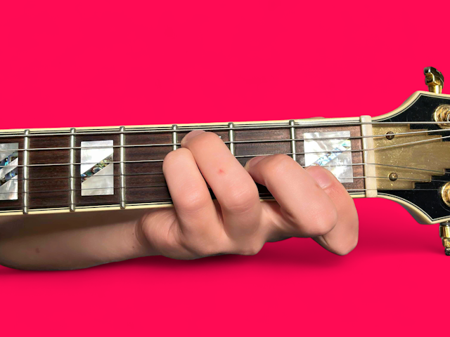 F major over C guitar chord with finger positions