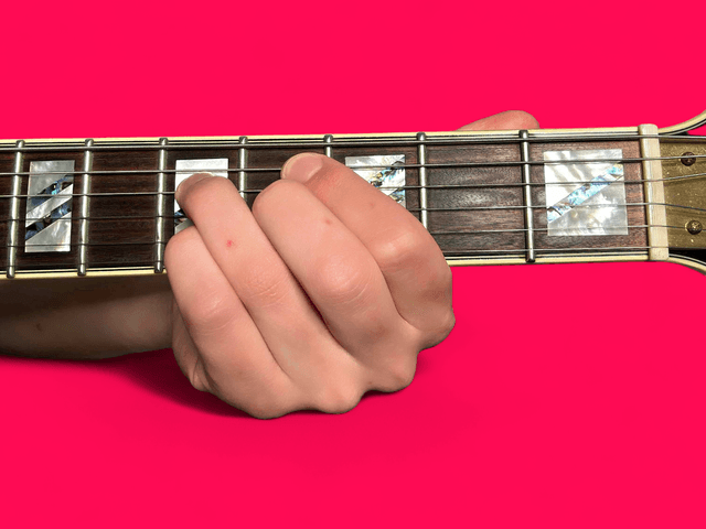 C#m7b5 guitar chord with finger positions