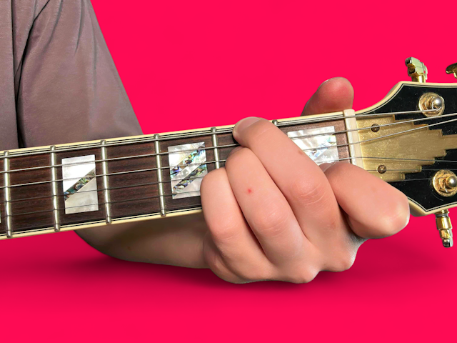 A minor over F# guitar chord with finger positions