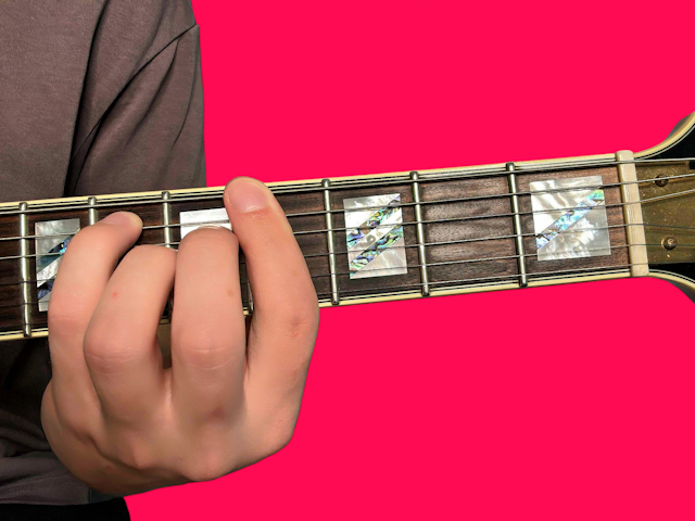 Abmaj7 guitar chord with finger positions