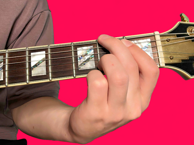 F#maj13 guitar chord with finger positions