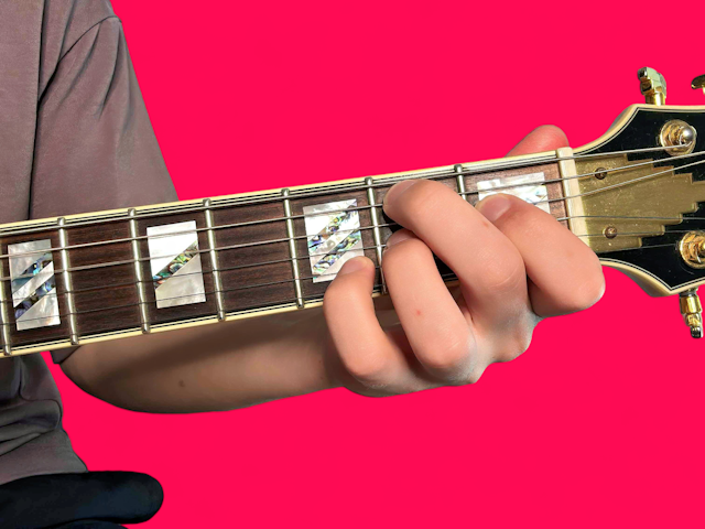 B7#9 guitar chord with finger positions