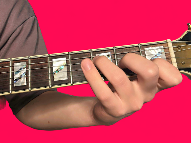 Fmaj7 guitar chord with finger positions
