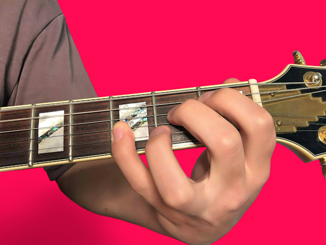 Em7b5 guitar chord with finger positions