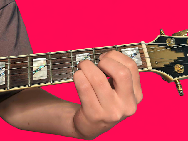 C major over E guitar chord with finger positions