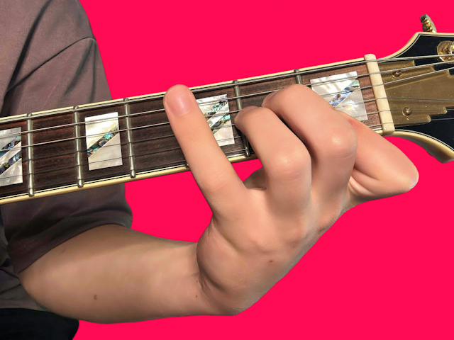 F major over G guitar chord with finger positions