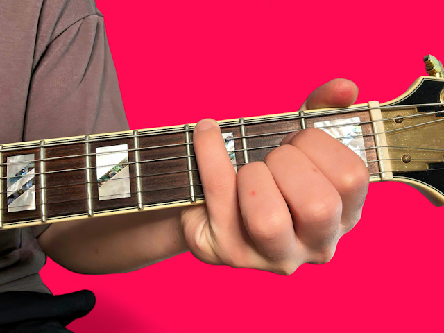 A major over G guitar chord with finger positions