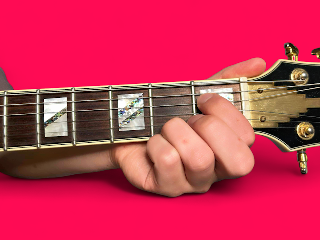 Gmaj7#5 guitar chord with finger positions