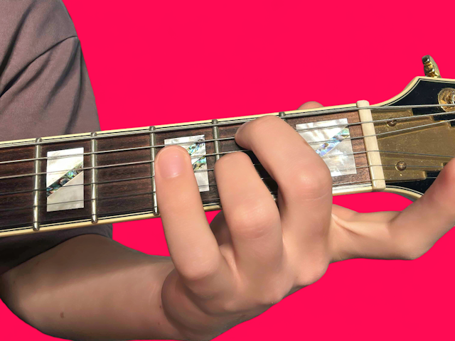 E7sus4 guitar chord with finger positions