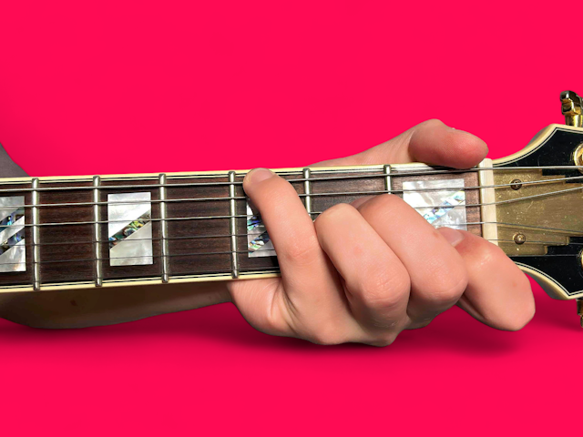 A minor over G guitar chord with finger positions