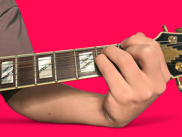 E major over F# guitar chord with finger positions